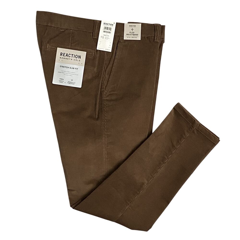 Kenneth Cole Reaction Pants Men's 34x32 Pant Slim Fit Stretch Corduroy Camel NEW